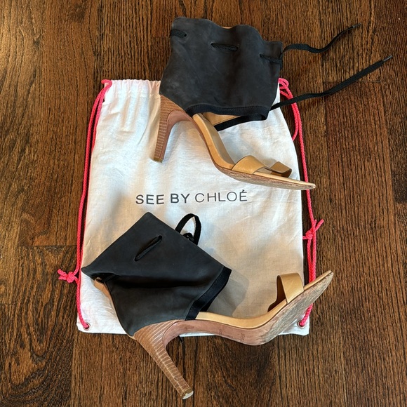 SEE BY CHLOE Black and Tan Suede and Leather Heels - Picture 11 of 11